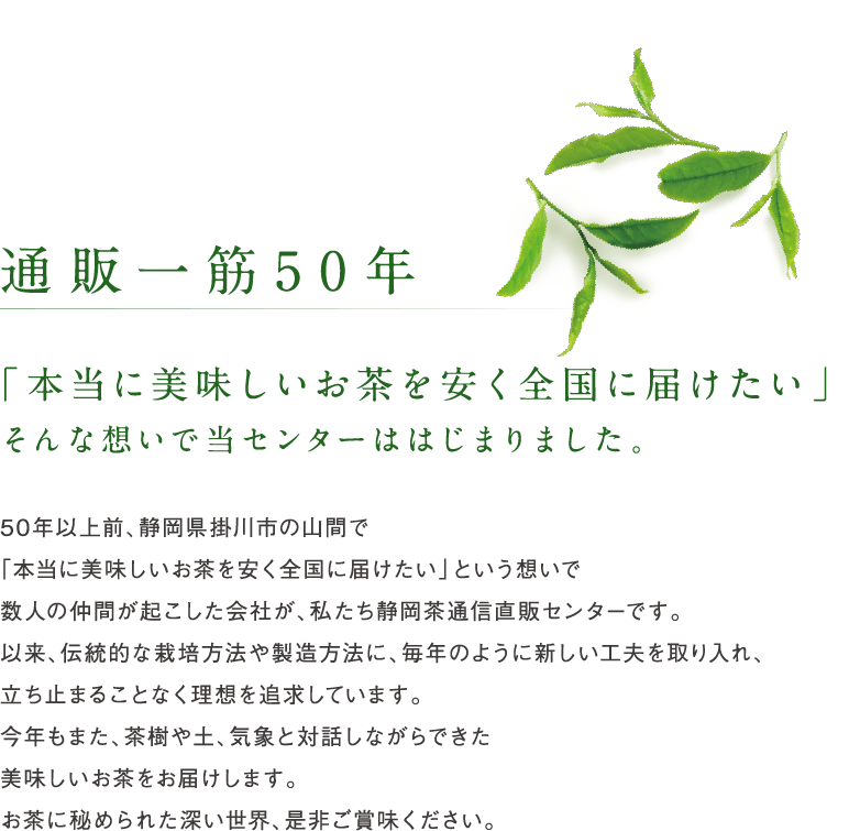 通販一筋50年「本当に美味しいお茶を安く全国に届けたい」